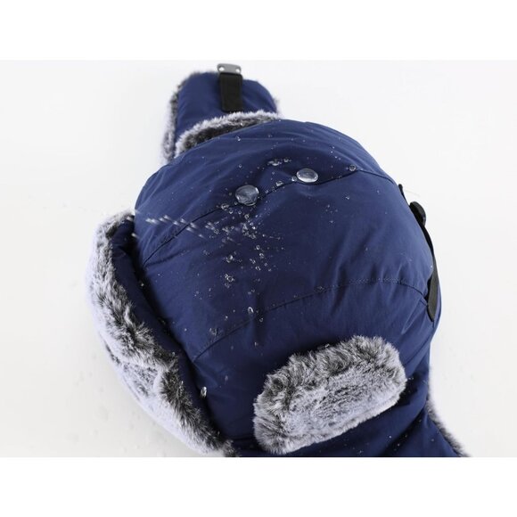 Men Navy Blue Faux Fur Trapper Hat with Face Mask Winter Trooper Hunting Hat - Picture 4 of 8